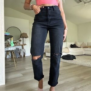 Vibrant Faded Ripped Black Boyfriend Jeans